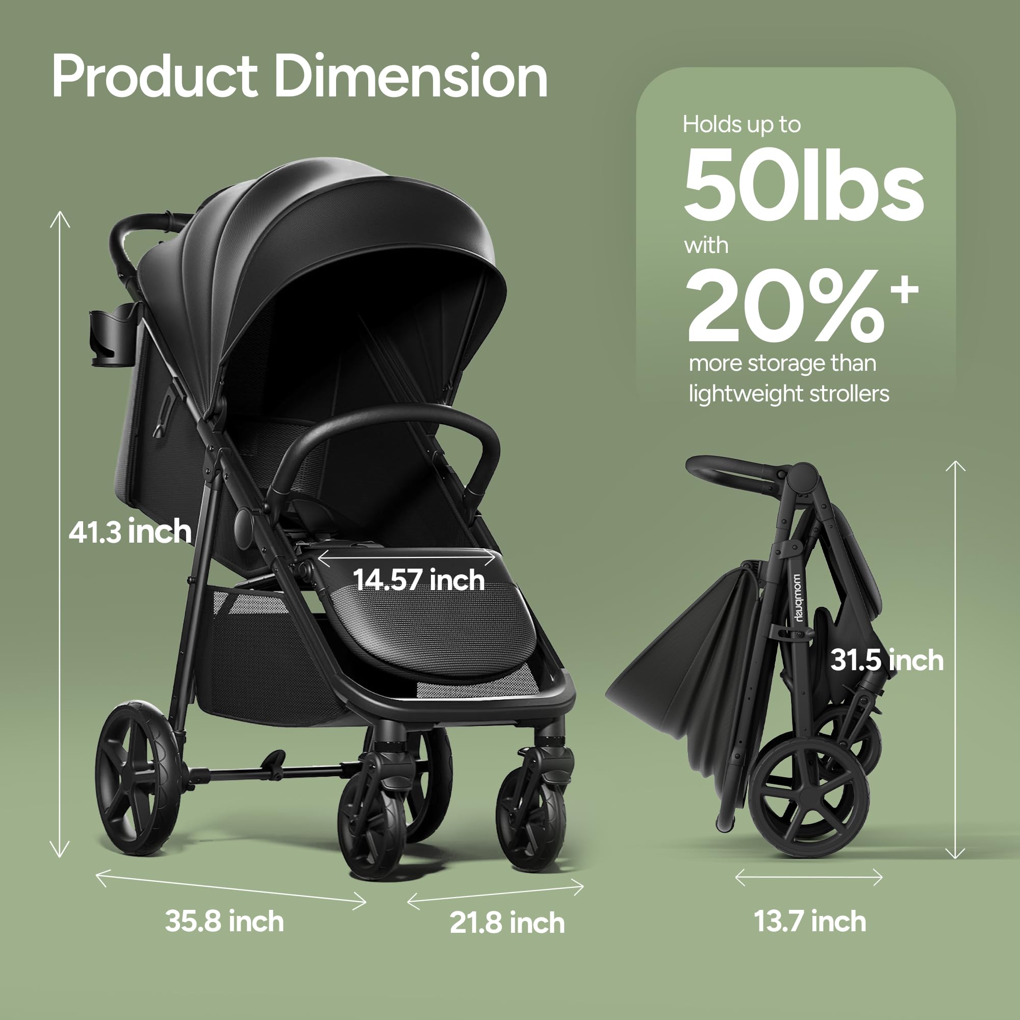 Mompush Nova All Terrain Baby Stroller, Newborn to Toddler, Up to 50 lbs
