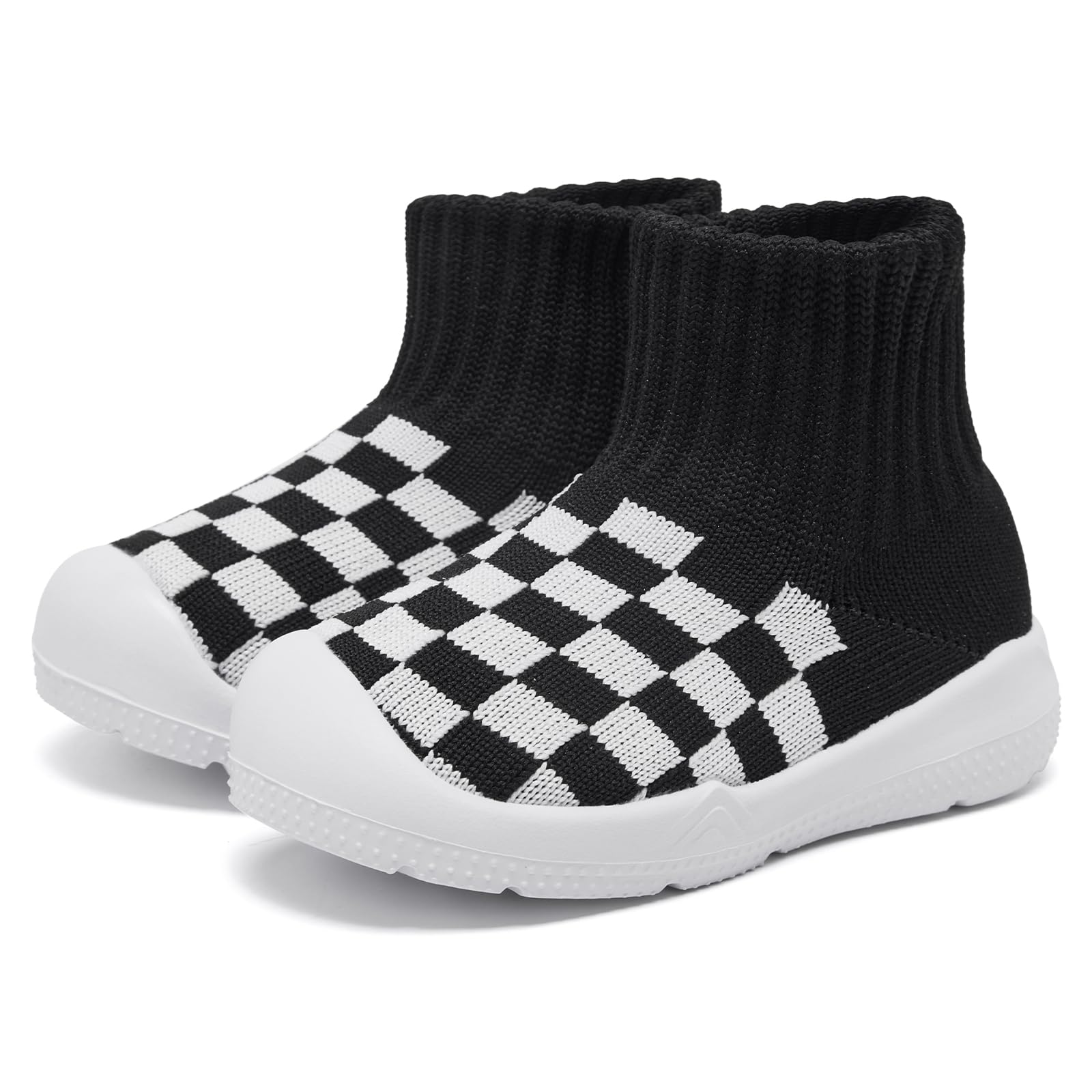 MORENDL Toddler Sock Shoes Baby Walking Shoes Infant Slippers Boys & Girls Non-Slip Sneakers Black Plaid