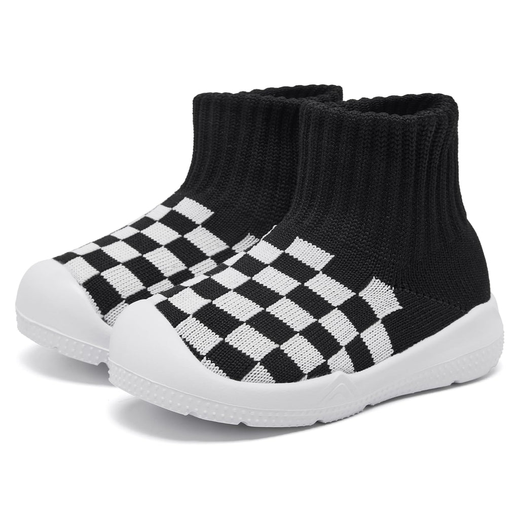 MORENDL Toddler Sock Shoes Baby Walking Shoes Infant Slippers Boys & Girls Non-Slip Sneakers Black Plaid