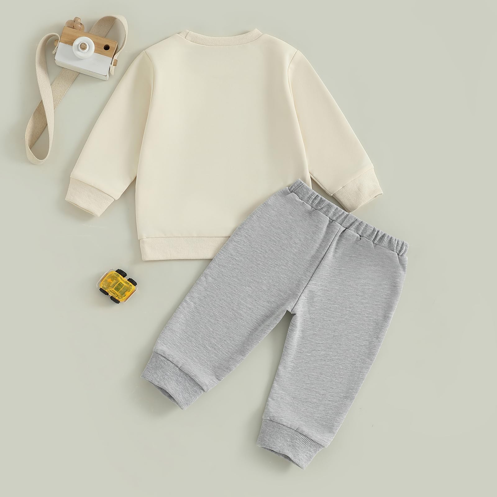 Nyapruwe Toddler Baby Boys Fall Winter Outfits Funny Print Top Pants Set (Beige tool cars, 12-18 Months)