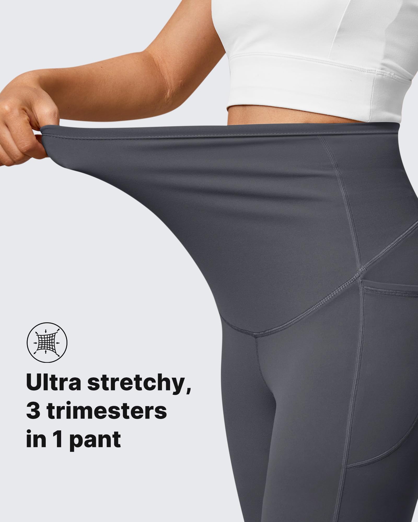 G4Free Maternity Pants Pregnancy Outfits with Pockets,Dark Gray,S,Short