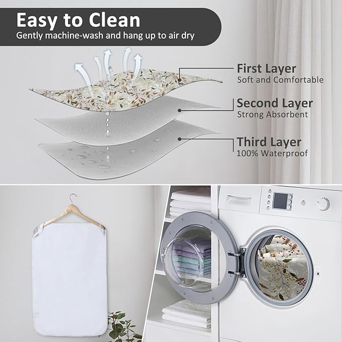 Baby Diaper Changing Pad, 21 5/8" x 31.5" Waterproof Changing Pad Liners - Reusable Soft and Absorbent Portable Changing Mat(Leaf1PCS)