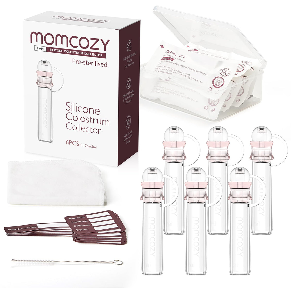 Momcozy Colostrum Collector with Cotton Cloth Wipe Storage Case 5ml-2pcs