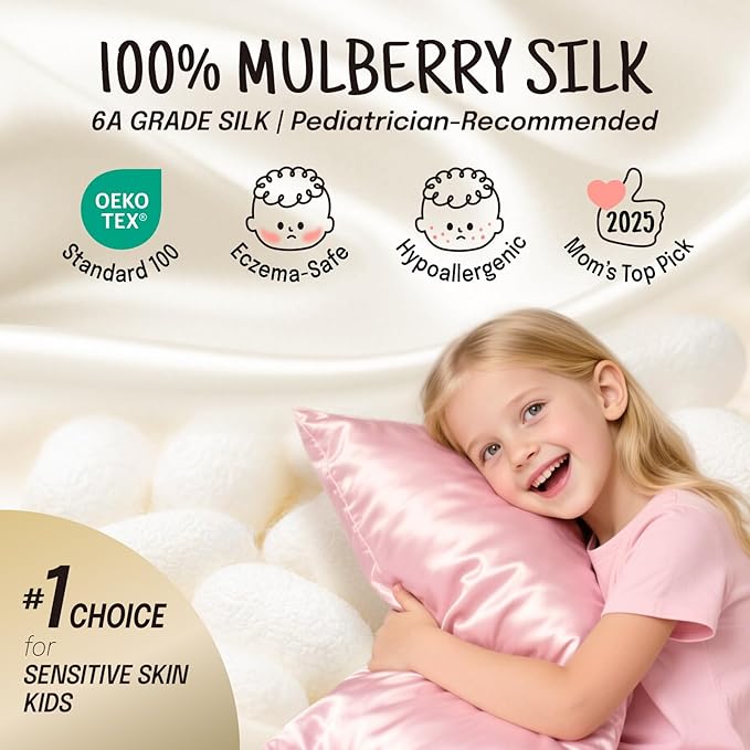 OLESILK 100% Mulberry Silk Toddler Pillowcase for Hair and Skin, Both Sides 19 Momme Pure Natural Silk Travel Pillow Cases with Hidden Zipper, 13"x 18", Coral Pink