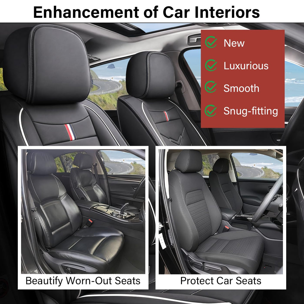 TENDER GLOW Leather Car Seat Covers Fit for LR Range Rover Sport 2023-2025, 5 Seater Waterproof and Wear-Resistant Seat Cover Interior Accessories(Full Set,Black&White)
