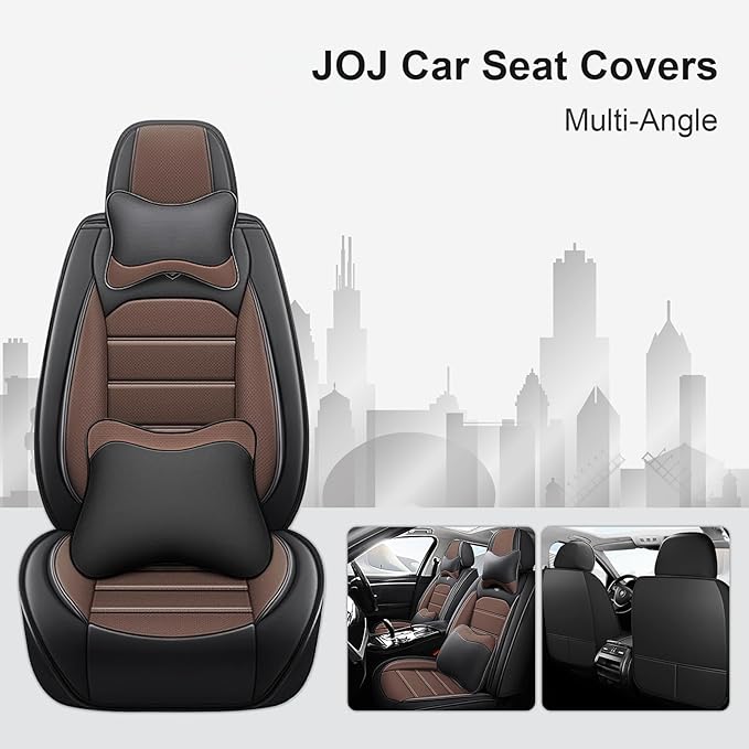 JOJ Car Seat Cover Fit for Toyota Highlander 2001-2025,7 Seat Car Seat Cover,No-Slip Waterproof Breathable Faux Leather Automotive Seat Covers Auto Interior Covers,Full Set with Pillow,Black Coffee