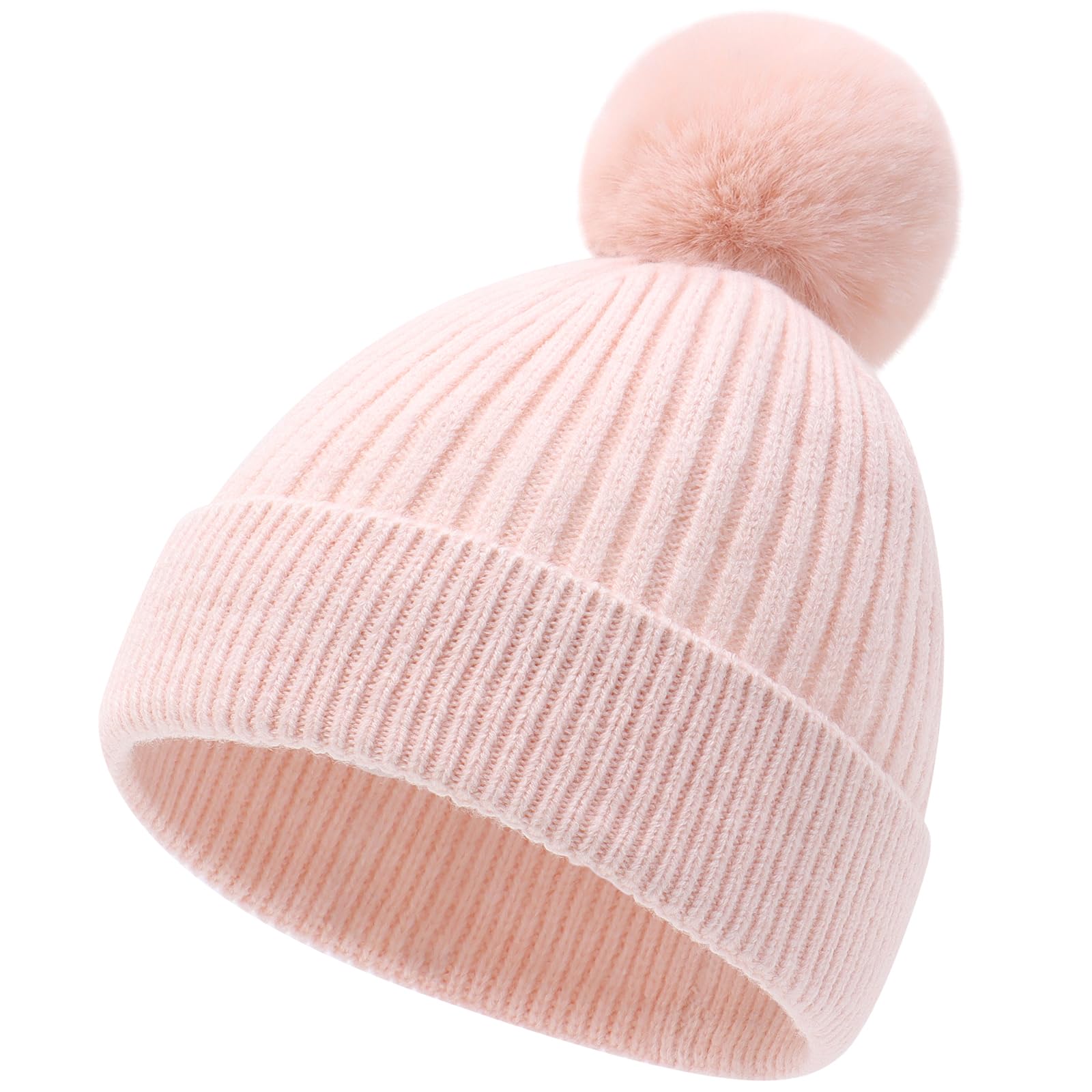 FUOITA Toddler Kids Girls Winter Hat Cute & Warm Pom Pom Beanie 3M-8T