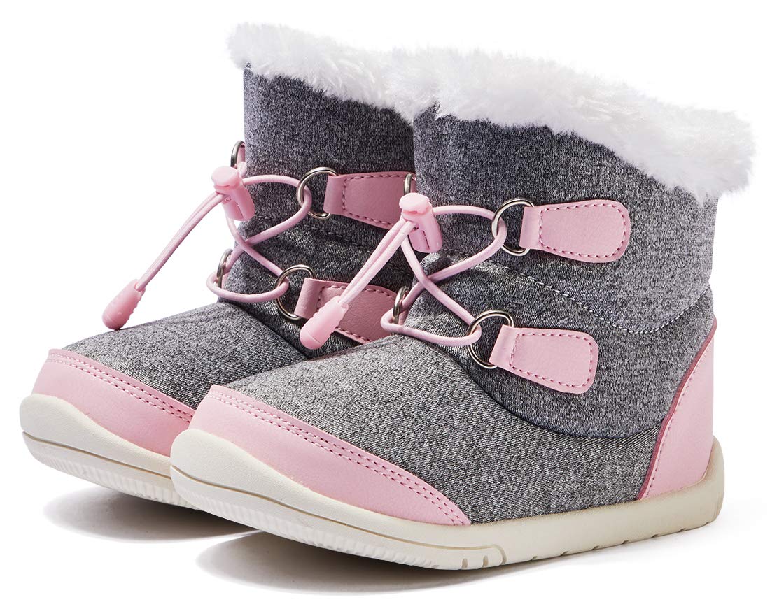 BMCiTYBM Baby Snow Boots Boys Girls Winter Infant Shoes Anti-Slip 6 9 12 18 24 Months Faux Fur Pink Size 12-18 Months Toddler
