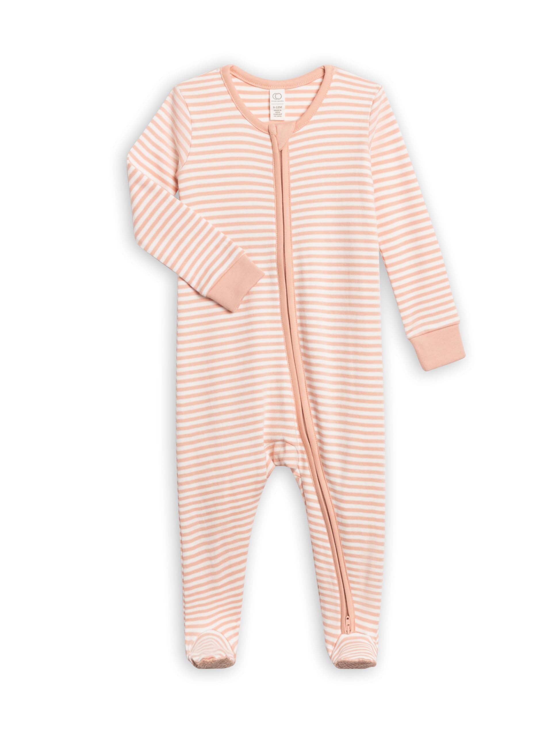 Colored Organics Baby Zip-Up Footed Sleeper with 2-Way Zipper - Newborn Organic Cotton Pajamas - Ballet Stripe 12-18M