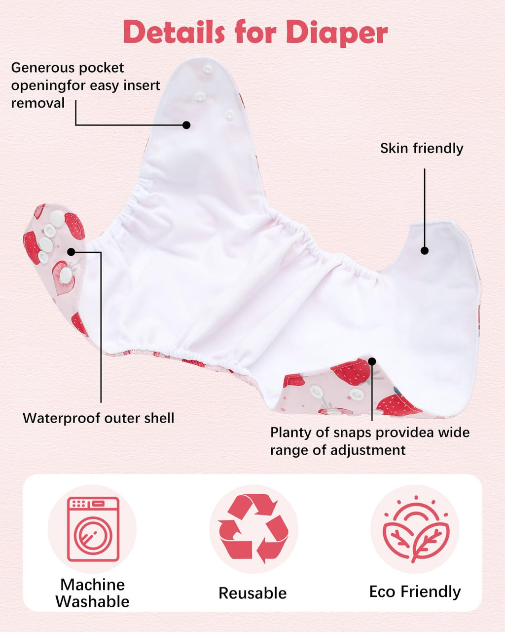 Babygoal Baby Cloth Diaper 6 Pack with 6pcs Inserts and Wet Bag for Fitted Diapers and Prefolds, Adjustable and Reusable Covers for Toddler Boys and Girls