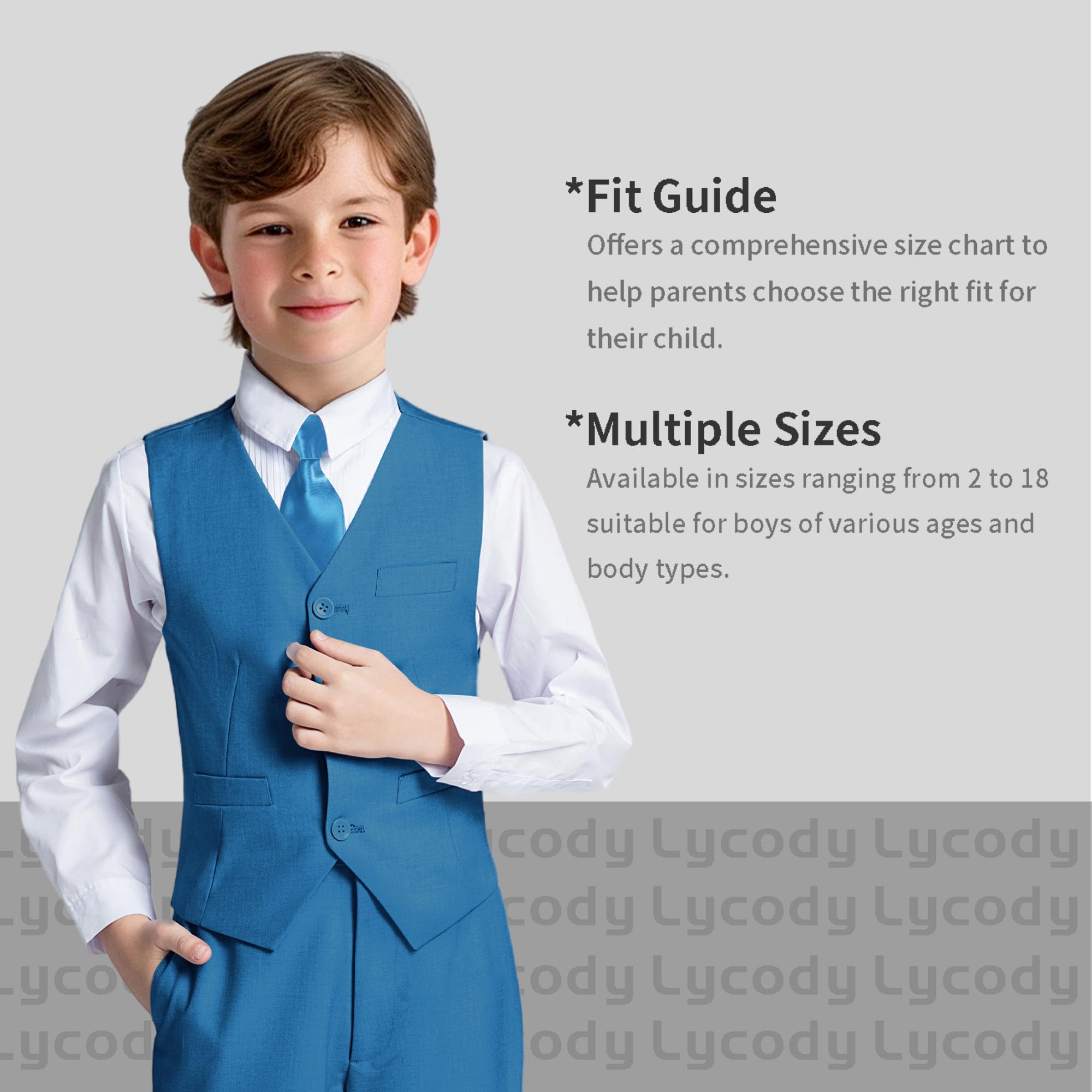 Boys Suit Vest Set Formal Dress Suits Wedding Outfit, Teal Blue, Size 14