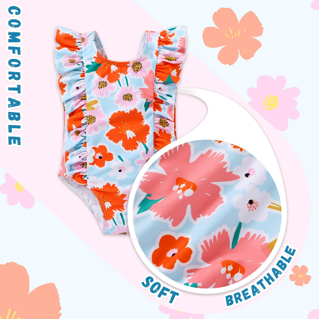 Newborn Baby Girl Ruffle Swimsuit Infant Toddler One Piece Floral Bikini Beach Bathing Swimwear Set (2-3T, Orange)