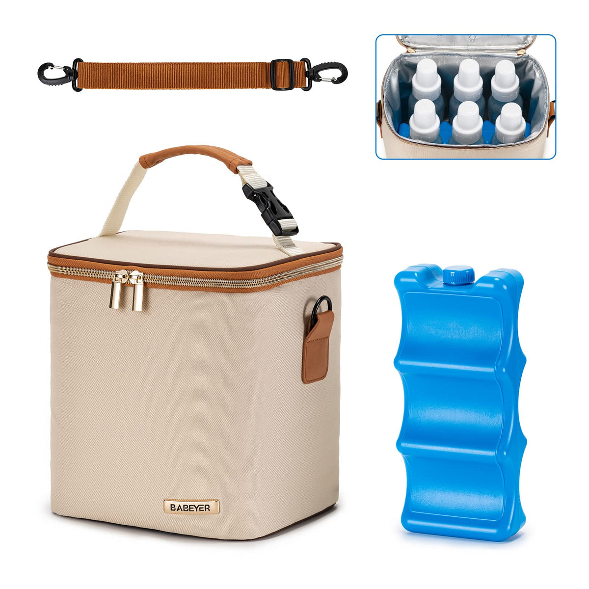 BABEYER Breastmilk Cooler Bag with Ice Pack Fits 6 Baby Bottles Up to 9 Ounce, Baby Bottle Bag with Shoulder Strap for Nursing Mom Daycare, Floral