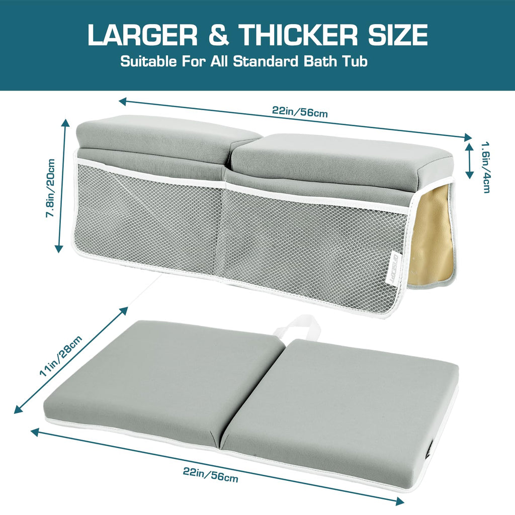 OFiSEXPT Bath Kneeler and Elbow Rest Pad, Thick Quick Dry Kneeling Pad, Elbow Support, Large Bathtub Kneeling Mat with Toy Organizer for Baby Bathing (Grey)