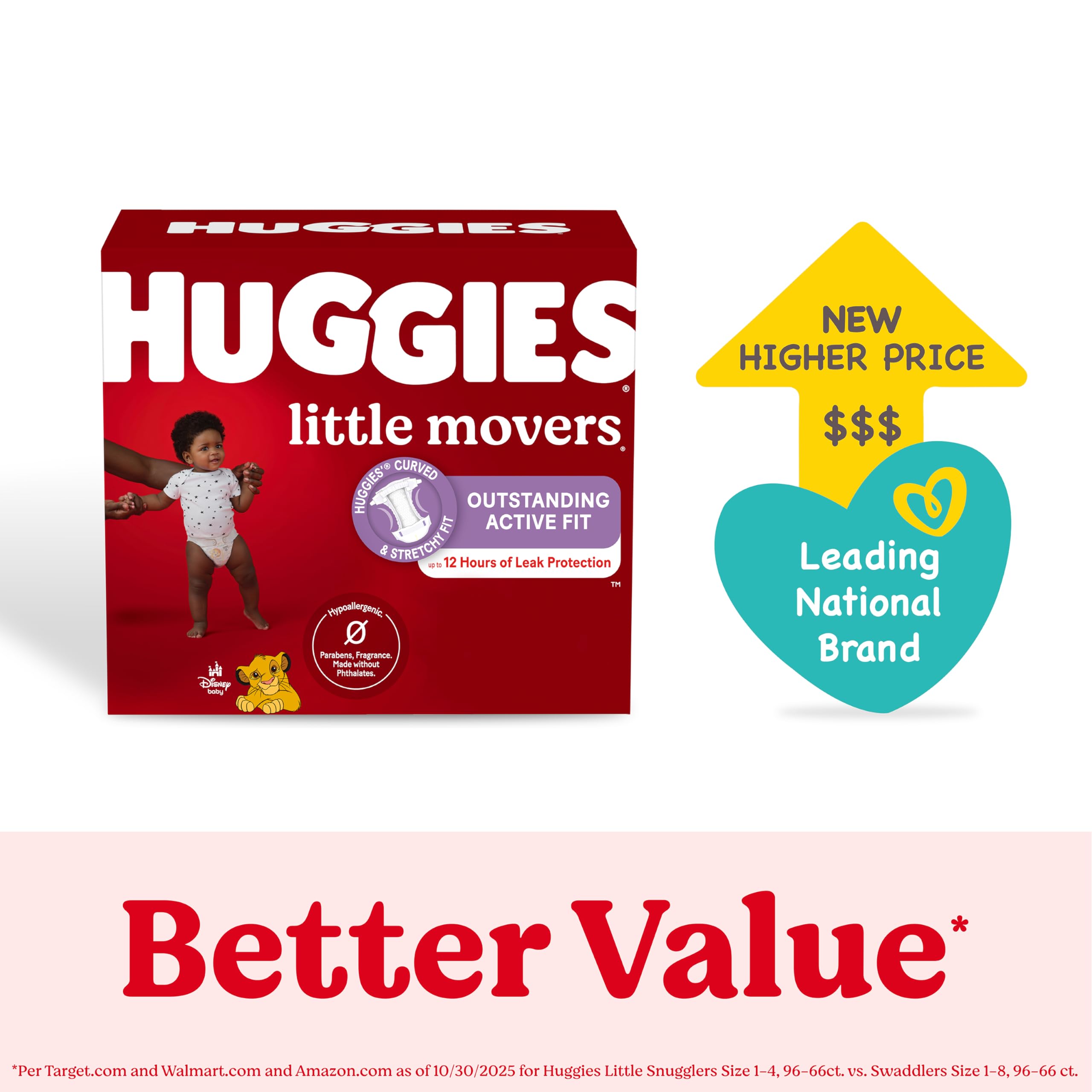 Huggies Little Movers Baby Diapers, Size 4 (22-37 lbs), 66 Ct, Packaging May Vary