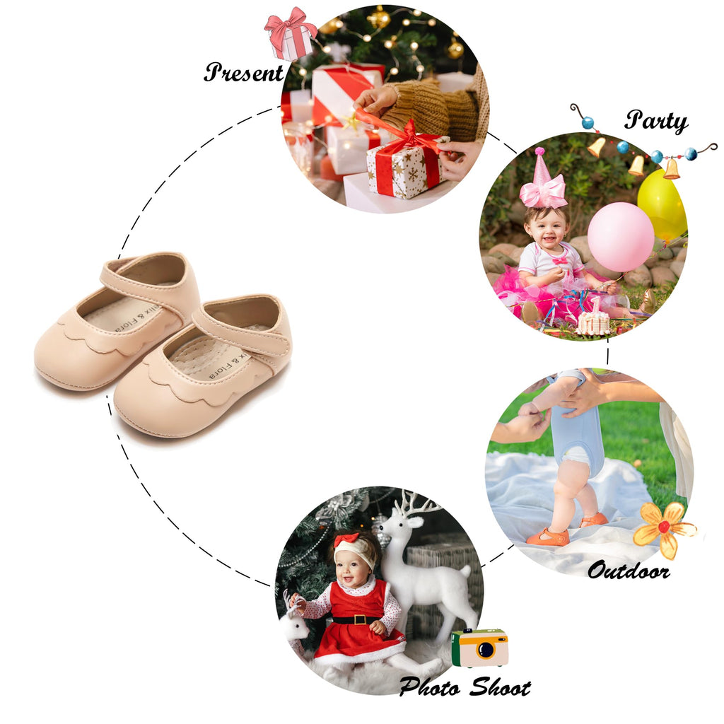 Felix & Flora Soft Sole Leather Nude Baby Shoes - Infant Baby Walking Shoes Moccasinss Rubber Sole Crib Shoes(Nude,12-18Months)