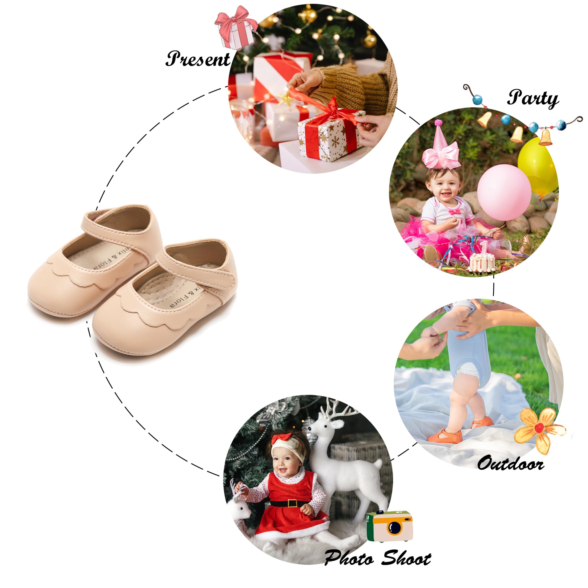 Felix & Flora Soft Sole Leather Nude Baby Shoes - Infant Baby Walking Shoes Moccasinss Rubber Sole Crib Shoes(Nude,12-18Months)