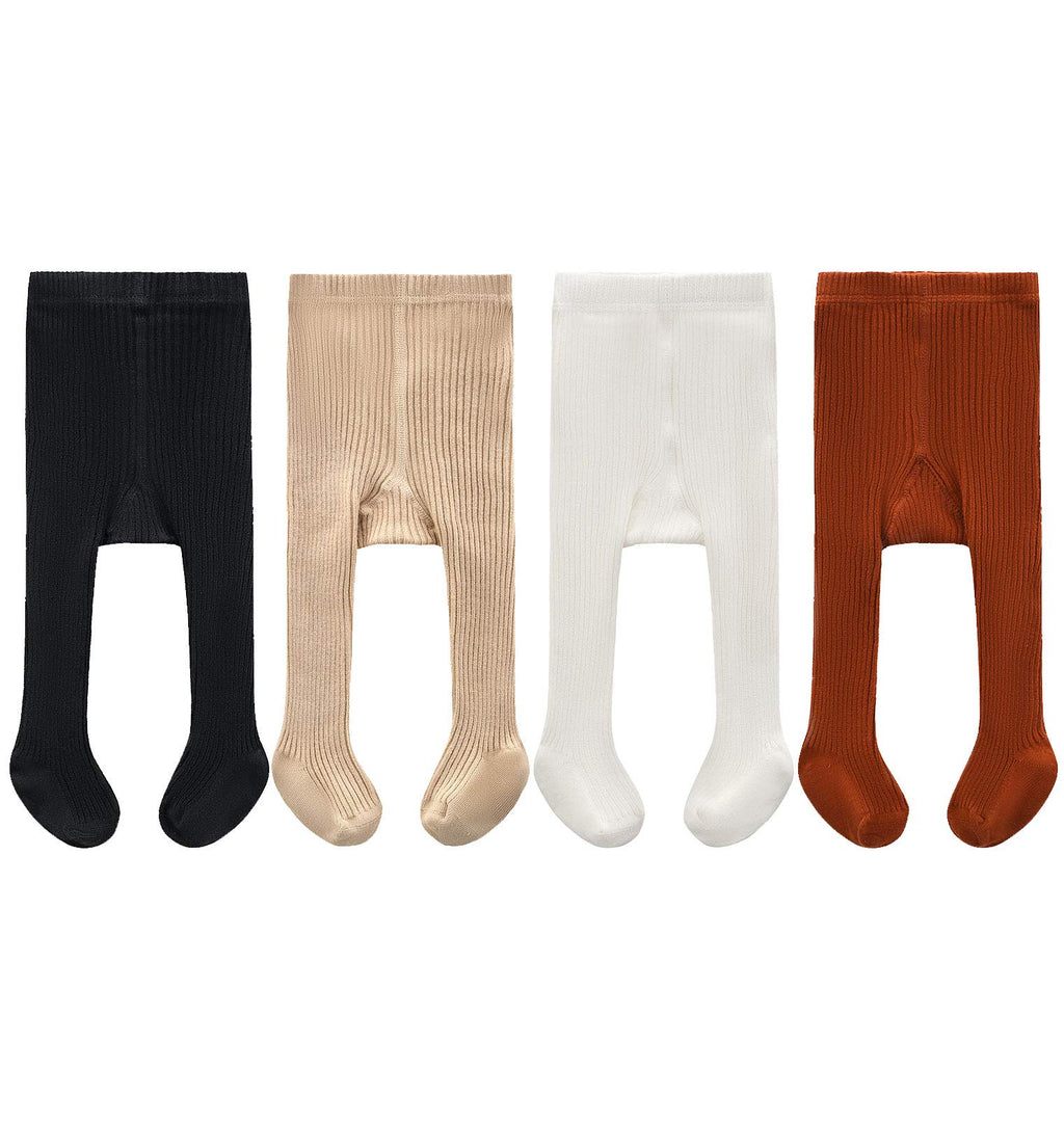 CECORC Girls Tights – Thick Toddlers Girl Leggings–Seamless Cable Knit Cotton Stockings – Girls' Accessories,4-6 Years, 4 Pack (Black+white+redbrown+beige)