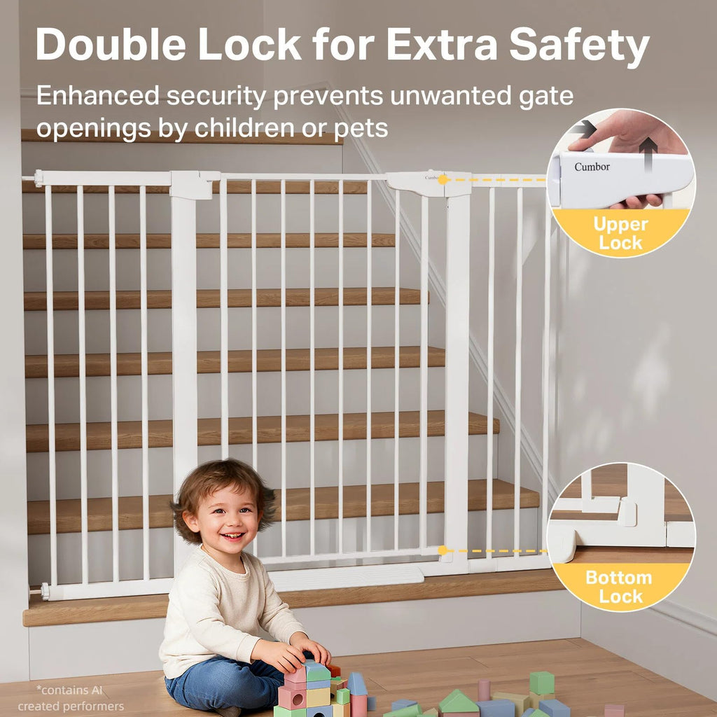 Cumbor 36" Extra Tall 29.7-51.5" Baby Gate for Stairs, Easy Walk Through Dog Gates for Doorways Extra Wide, Pressure Mounted Tall Pet Gate Indoor, Safety Auto-Close Child Gate for Kids, White