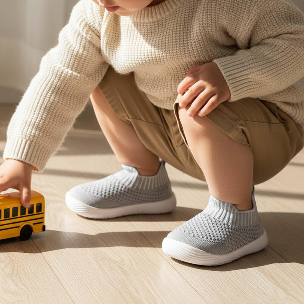 MORENDL Toddler Shoes Baby Walking Sock Shoes Non-Slip Breathable Boys & Girls Sneakers Infant Tennis Shoes Grey Size 12