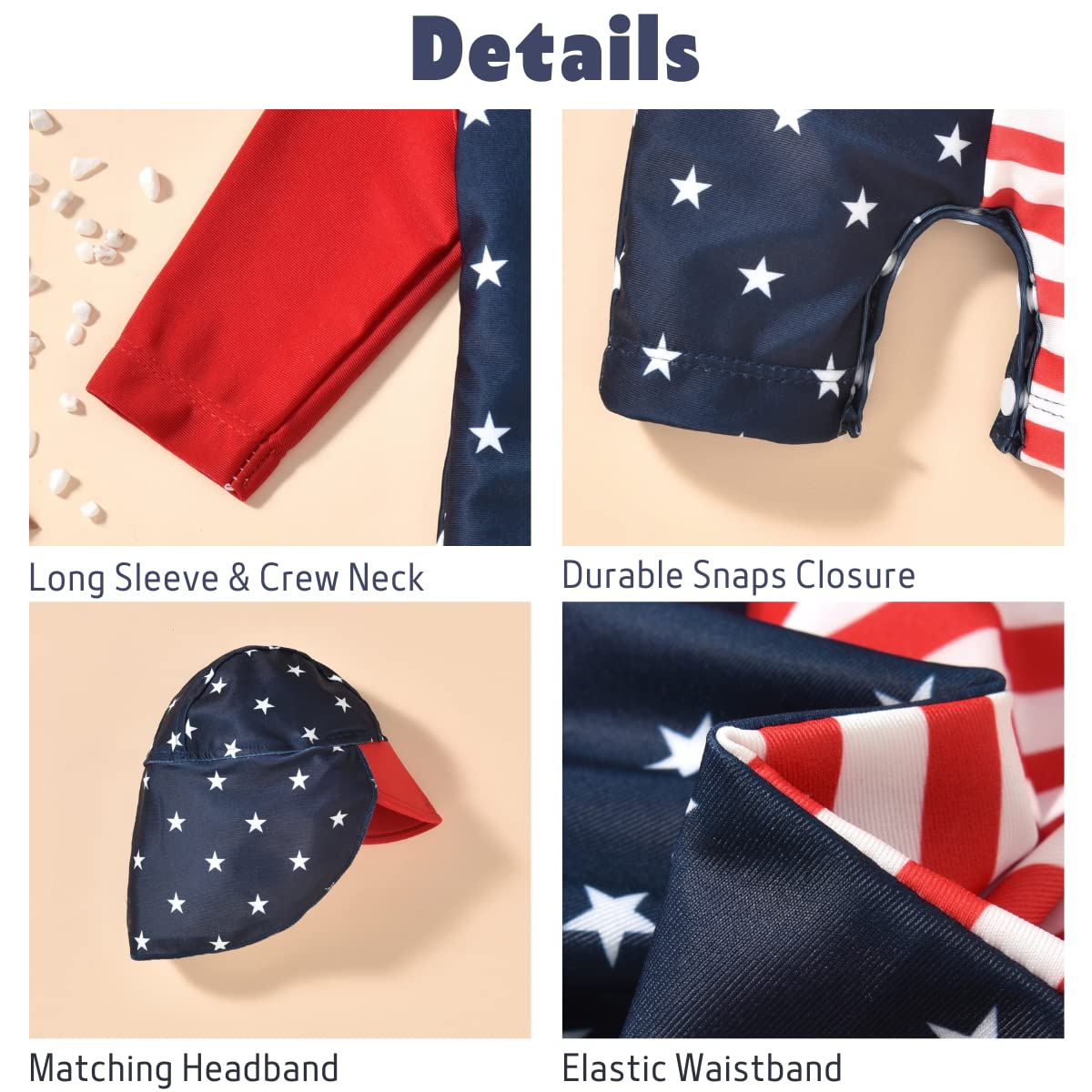 Aalizzwell 6-12 Months Infant Baby Girls One Piece American Flag Long Sleeve Swimsuit 4th of July Bathing Suit Independence Day Swimwear Beach Wear