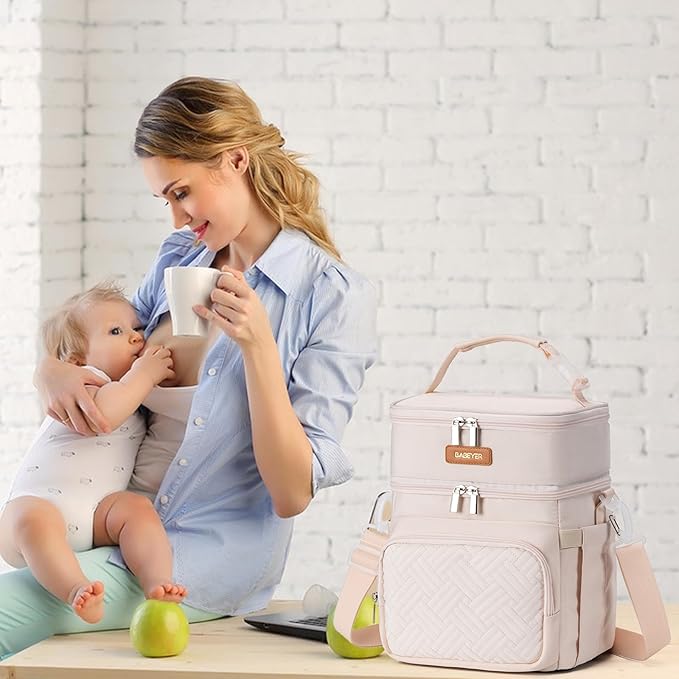 Insulated Breastmilk Cooler Bag with Ice Pack - Holds 6x9oz Bottles, Leakproof Double Layer, Bottle Cooler Bag with Adjustable Strap for Nursing Moms, Daycare & Travel