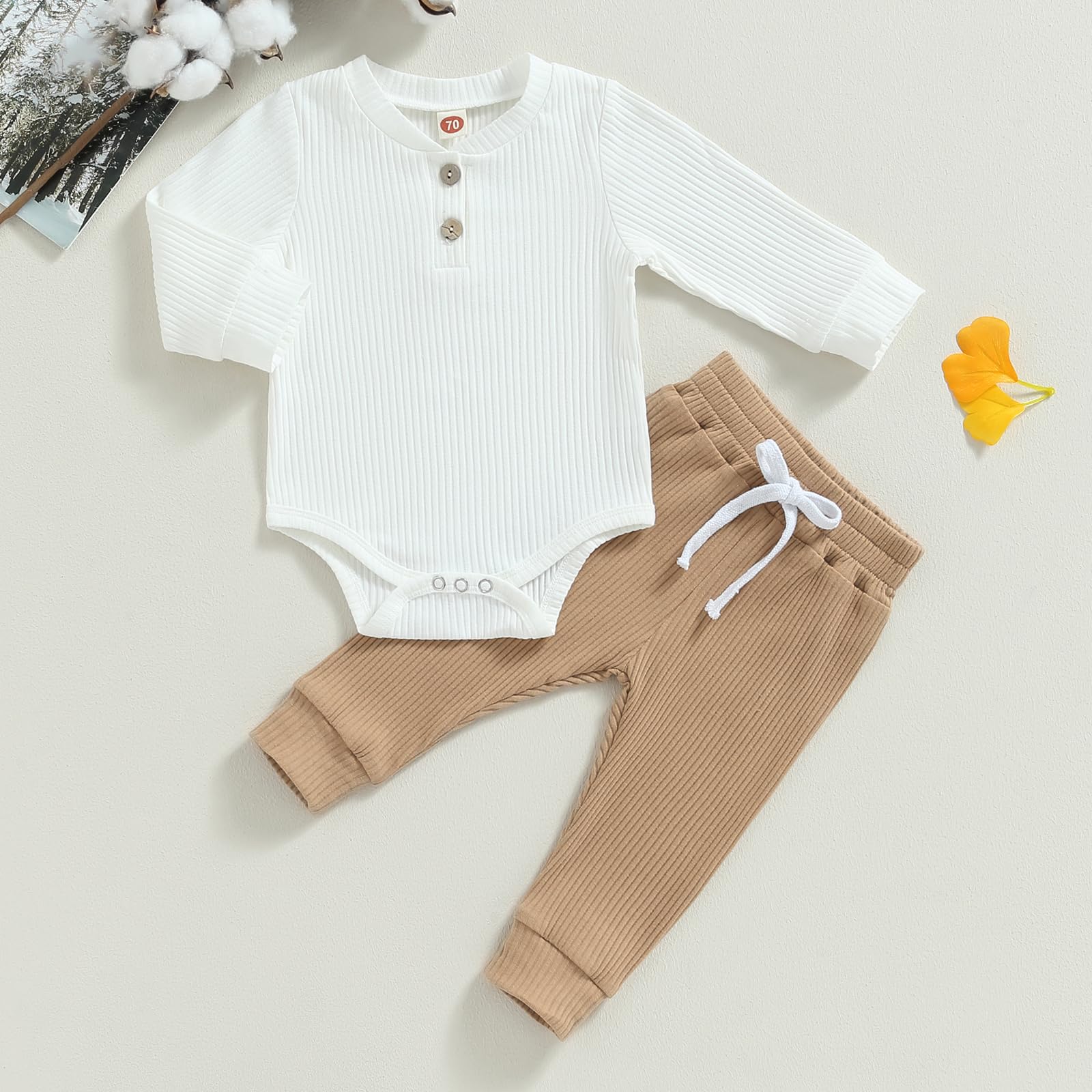 MA&BABY Newborn Baby Boy Clothes Ribbed Knit Long Sleeve Romper Pants Set