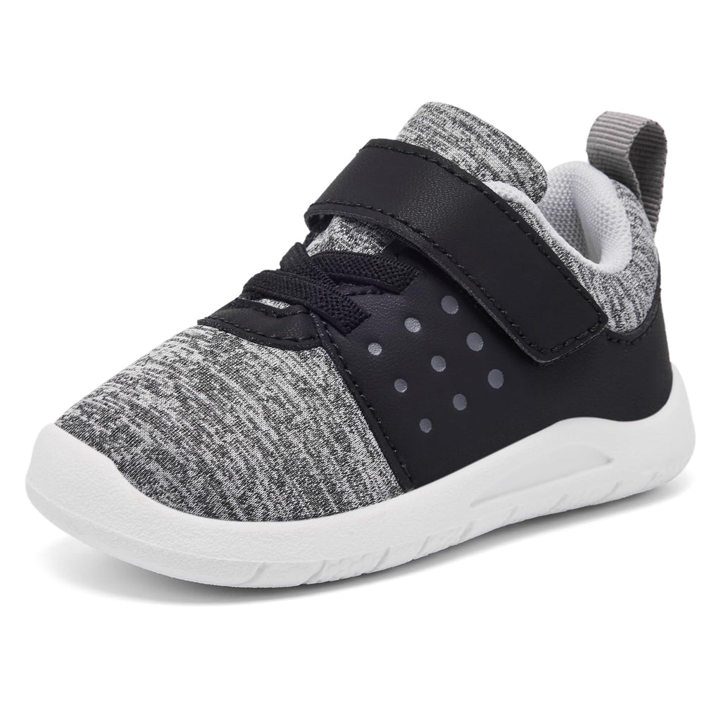 MORENDL Toddler Baby Shoes 0-4 Years Boy Girl Lightweight Breathable Non-Slip Sports Sneakers Running Walking Tennis Barefoot Shoes Grey Black Size 8