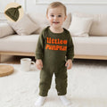 Doqcey Newborn Infant Baby Boy Halloween Outfit Little Pumpkin Embroidery Romper Waffle Knit Long Sleeve Jumpsuit with Hat (Green, 3-6 Months)