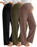 Neer 3 Pack Women's Maternity Lounge Pants,Coffee, Olive Green, Black,Large