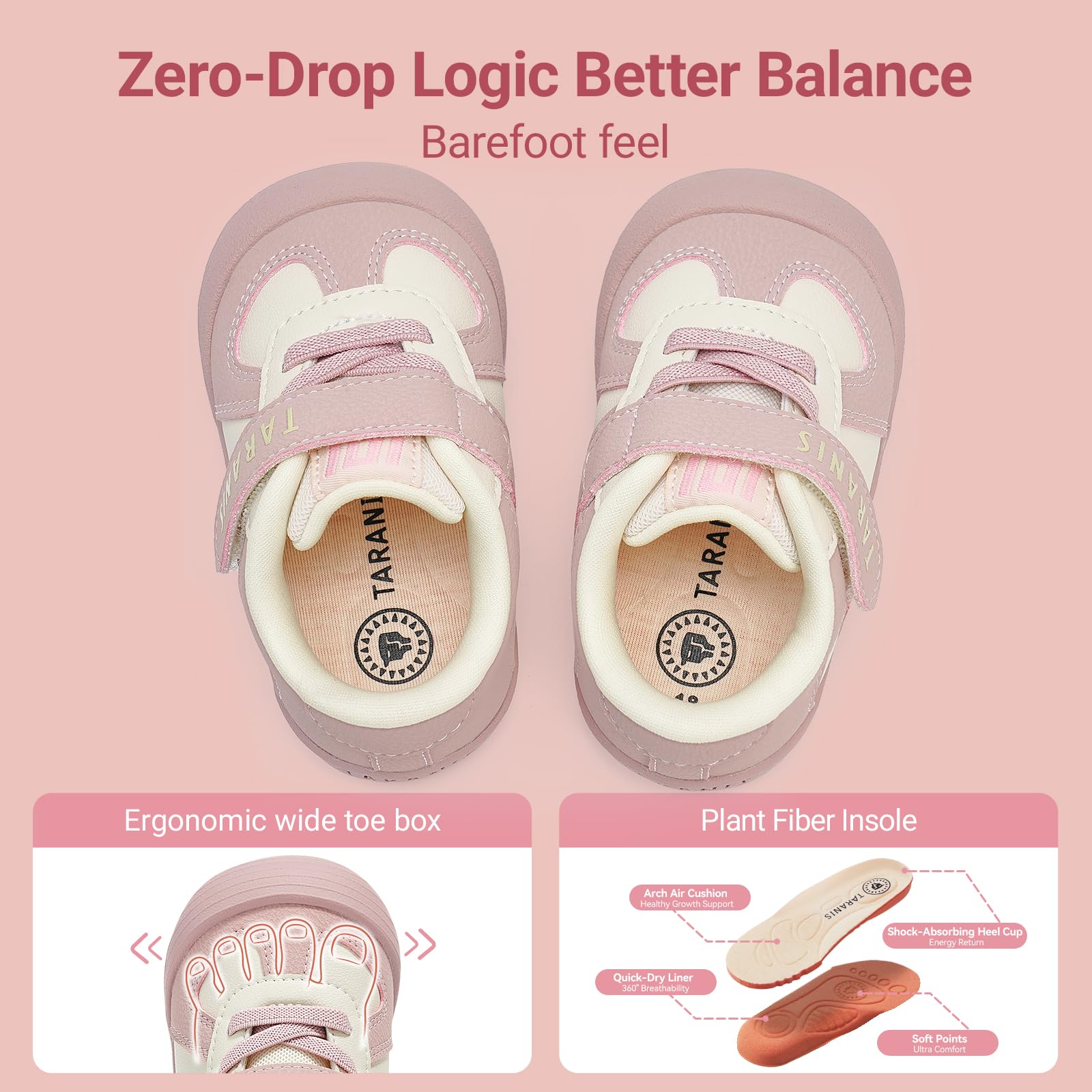 TARANIS Infant/Toddler Shoes Baby Sneaker Boy Girl First Walking Shoes Lightweight Non-Slip Newborn Crib Shoes A Pink19