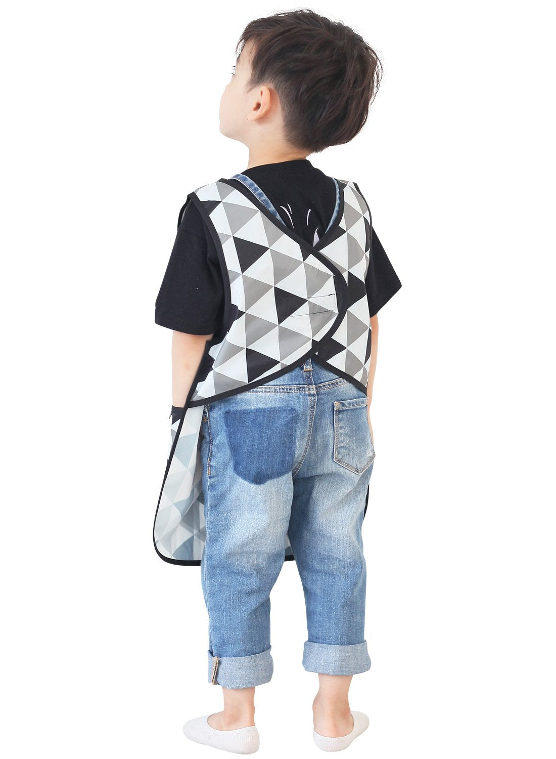 Plie Kids Painting Apron – Waterproof Art Smock for Toddlers & Preschoolers, Messy Play, Baking, Crafts, Cooking, Sensory Activities, Mealtime (Ages 1–10), Black Triangle (21-S)