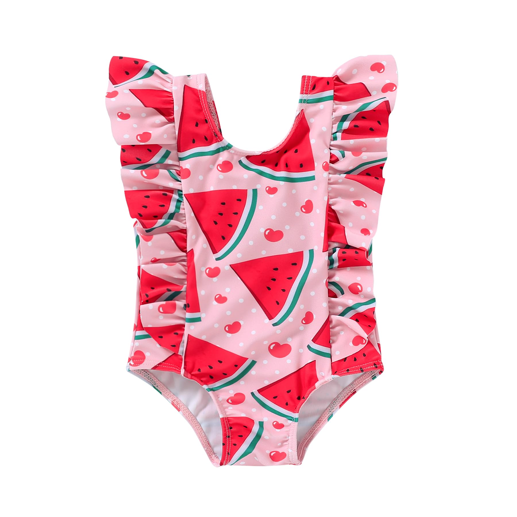 Newborn Baby Girl Ruffle Swimsuit Infant Toddler One Piece Floral Bikini Beach Bathing Swimwear Set(Watermelon Red,12-18 Months)