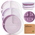 KeaBabies Suction Plates with Lids for Baby, 3pk 100% Silicone (Amethyst)