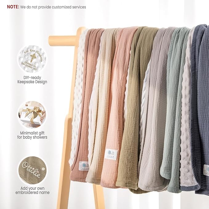 lulumoon Baby Blanket for Newborn Receiving: Minky Dot & Muslin Lightweight - Thermal Blanket Gift for Baby Shower & Hospital Welcoming 30"x40"（Gray）
