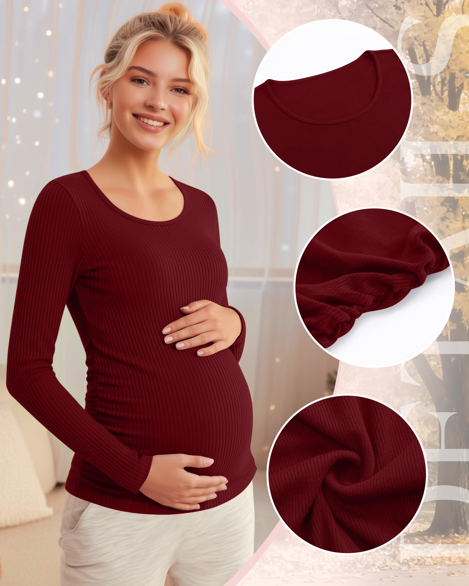 Riyiper 4 Pack Women's Cotton Ribbed Maternity Shirts, 4-Color, Large