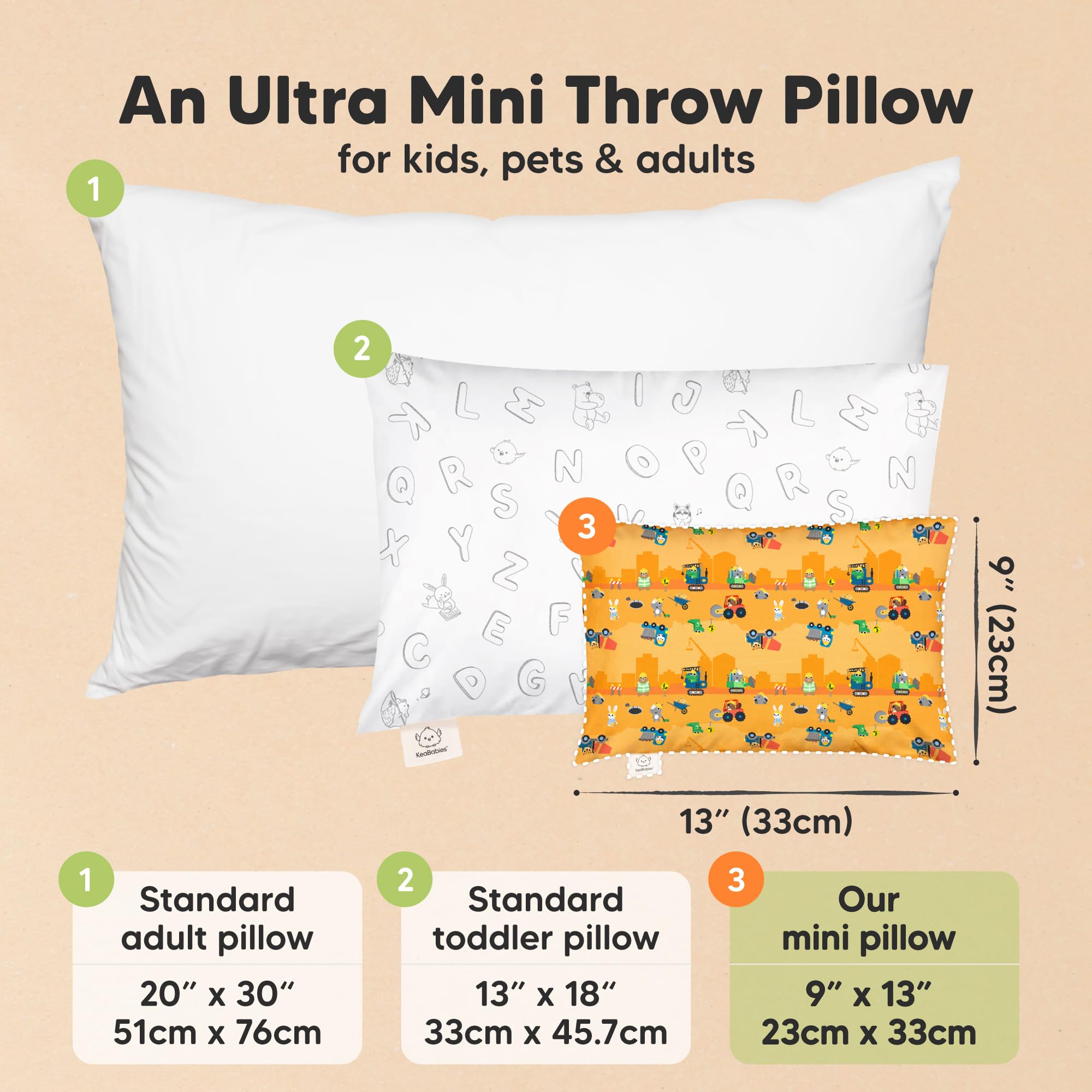 Mini Toddler Pillow with Pillowcase, 9x13 My Dreamy Pillow(Little Builders)