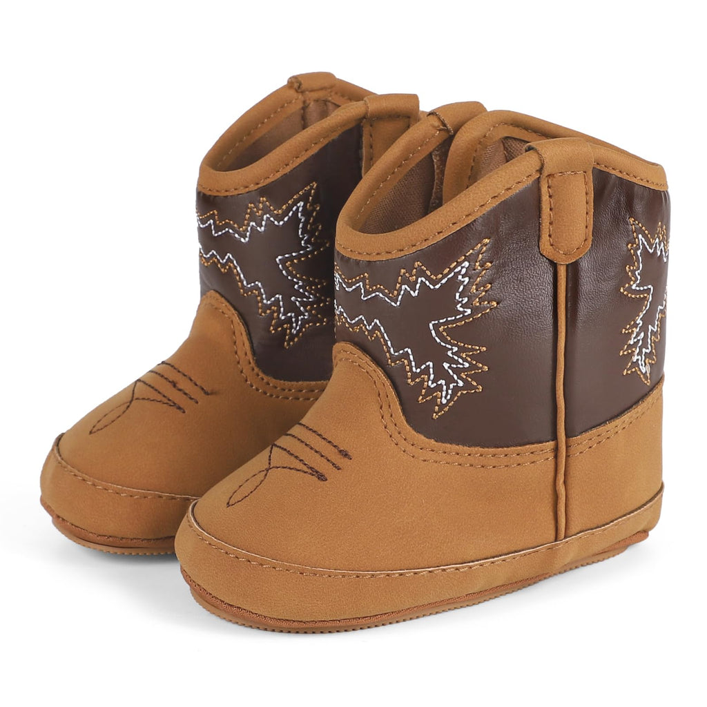 MK MATT KEELY Leather Western Boots Cowboy Bootie Soft Sole Non-Slip Crib Shoes for Baby Infant Toddler Girls Boys Newborn