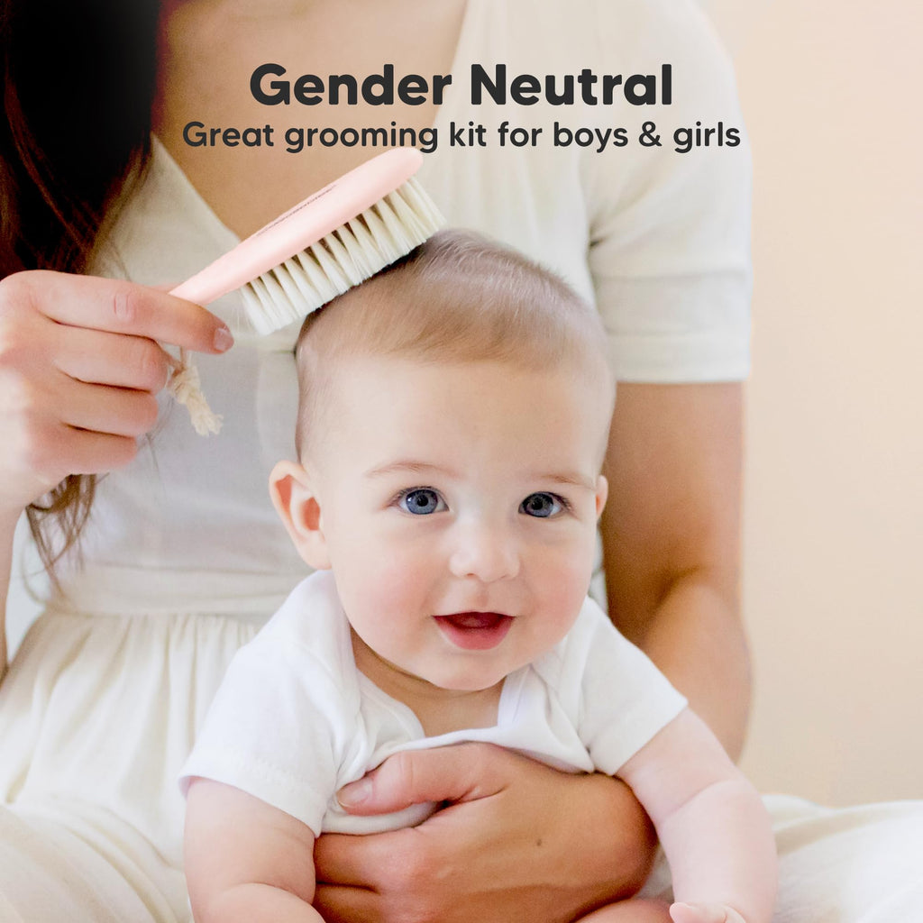Wooden Baby Hair Brush for Toddler, Infant Cradle Cap (Blush, Regular)