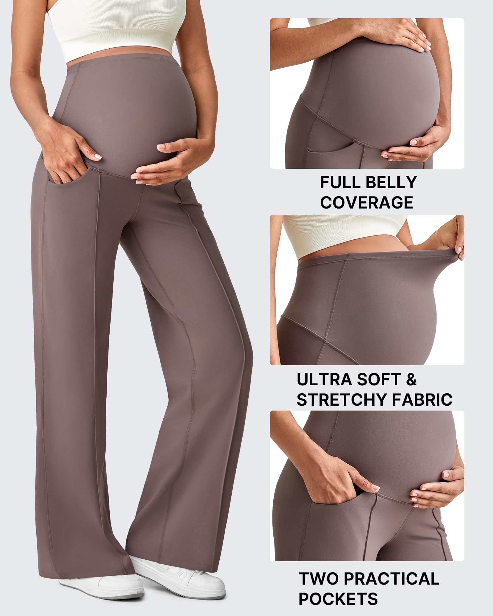 G4Free Maternity Pants with Pockets Pregnancy Clothes,Taupe,XXL,Tall