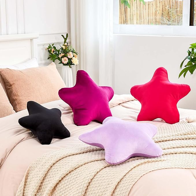 Black Star Throw Pillow, Cute Star Pillow Room Decor, Soft 14.9" Star Shaped Decorative Throw Pillow for Bedroom, Star Plush Floor Cushions Pillows