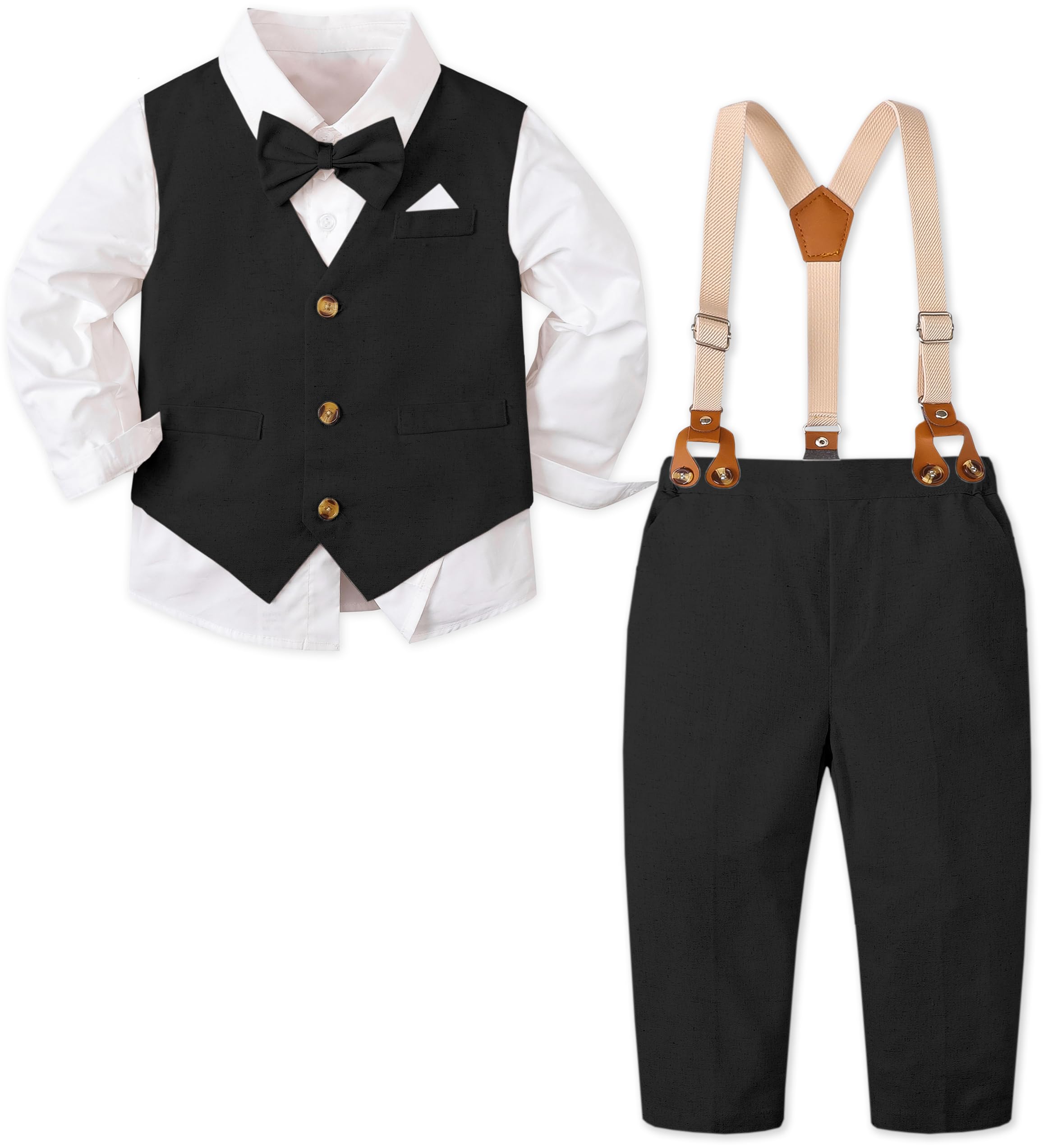 SANGTREE Boys Cotton Linen Formal Suit Linen Black 4-5T=Tag 130