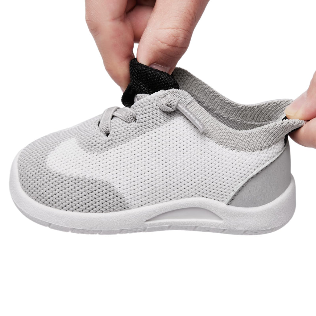 MORENDL Toddler Shoes Baby Walking Sock Shoes Infant Sneakers Boy Girl Barefoot Tennis Shoe Non-Slip Brethable White Grey Black