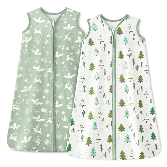 Baby Sleep Sack 18-24 Months 1.0 Tog Baby Wearable Blanket 100% Cotton Sleeping Sack with 2-Way Zipper for Toddler Infant Green Tree