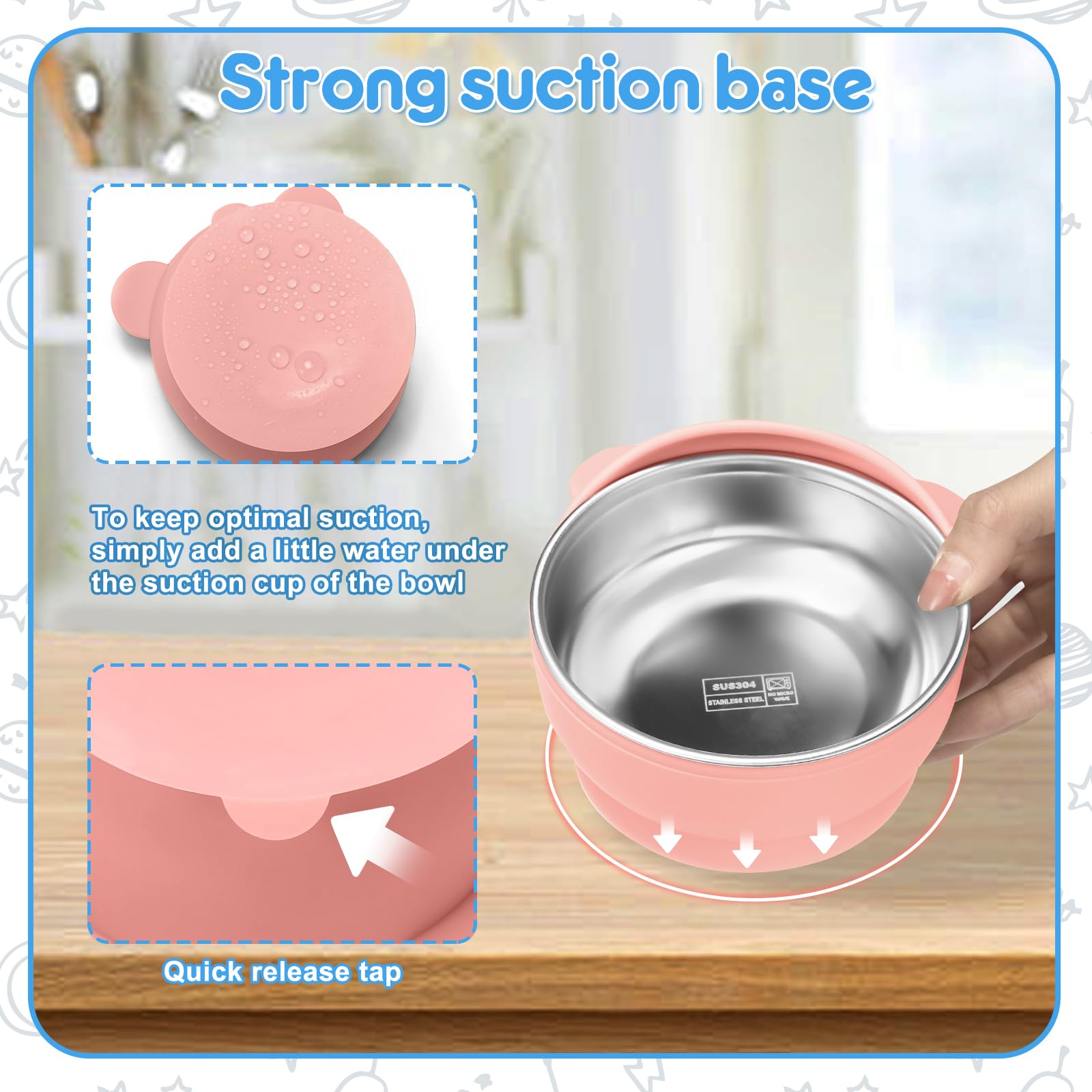 Wesketch 2 Pack Stainless Steel Baby Bowls with Removable Non-Slip Silicone Suction Shell, Anti Scald Food Container for Baby Food Feeding, Forks + Spoons Included-Blue & Pink