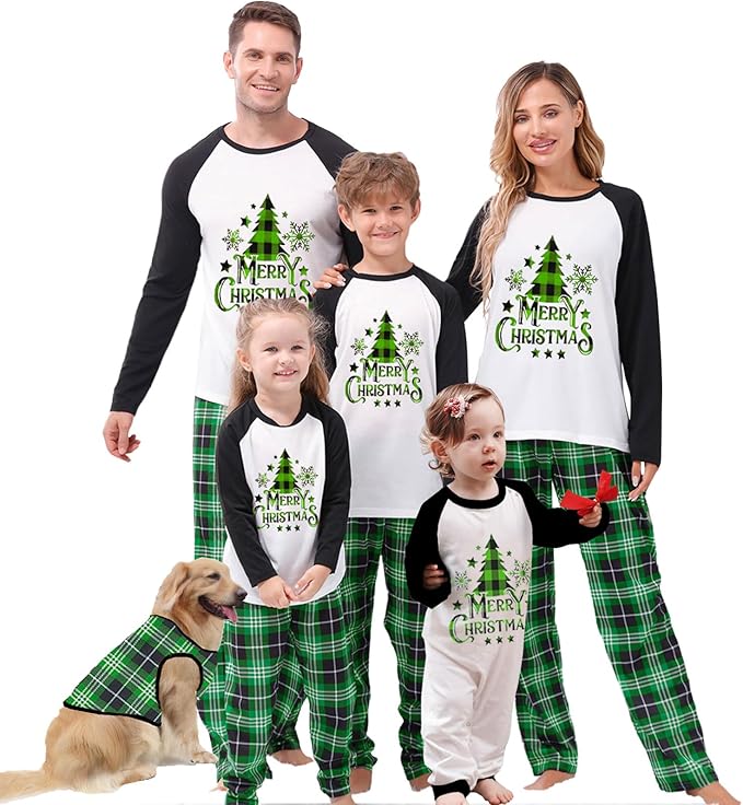 Awoscut Christmas Family Matching Pajamas Christmas Pjs Holiday Nightwear Sleepwear Sets Long Sleeve Pjs