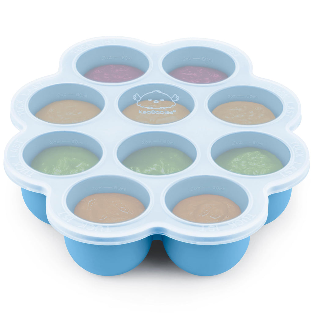 KeaBabies Silicone Food Freezer Trays with Lid, 2oz x 10 Pods (Misty Blue)