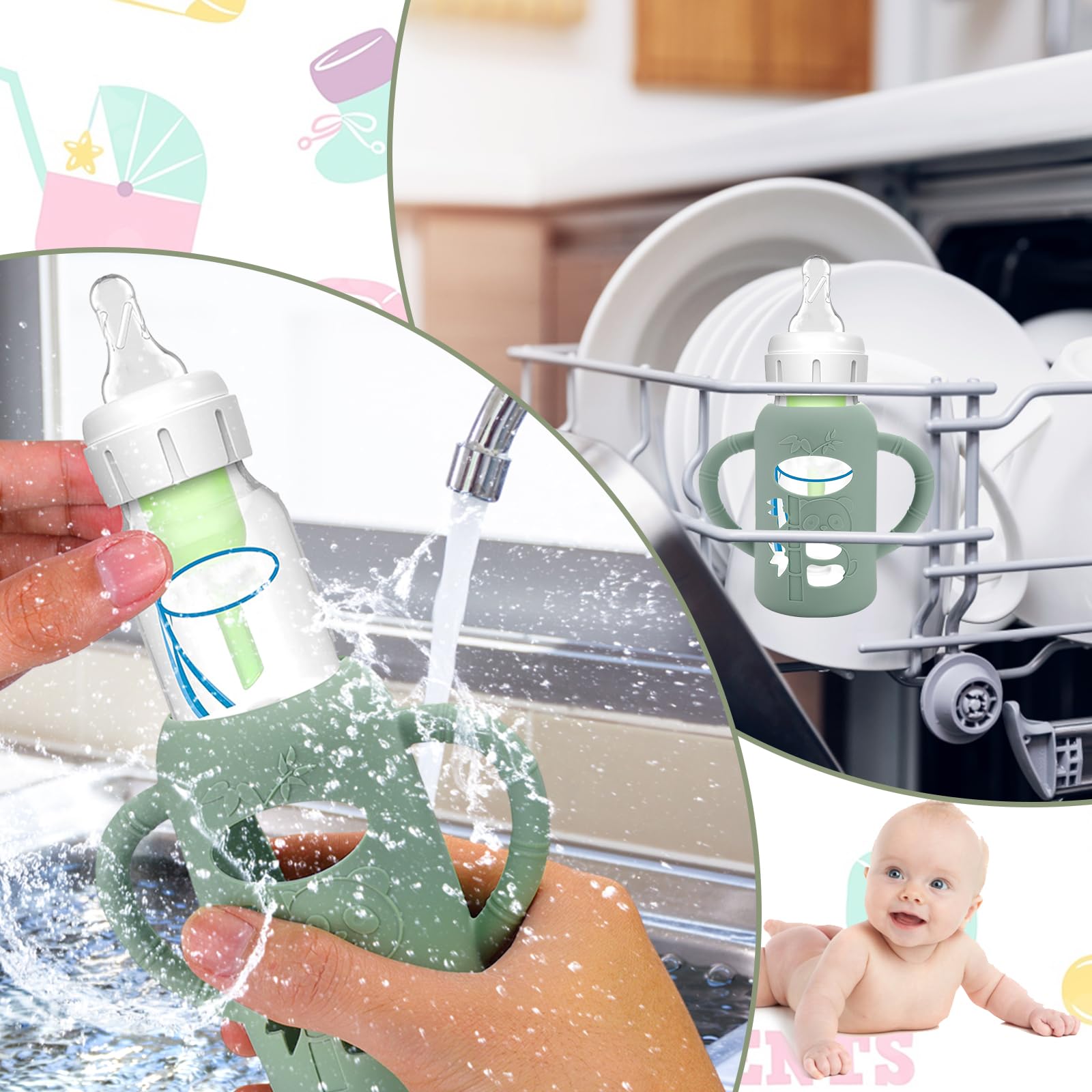 BUSOHA 3 Pack Silicone Sleeves for Dr Brown Glass Narrow Baby Bottle