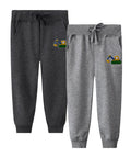 LOKTARC 2 Pack Toddler Boys Pants Drawstring Sweatpants Kids Active Cotton Jogger Pants Excavator DGrey + LGrey 2-3Years
