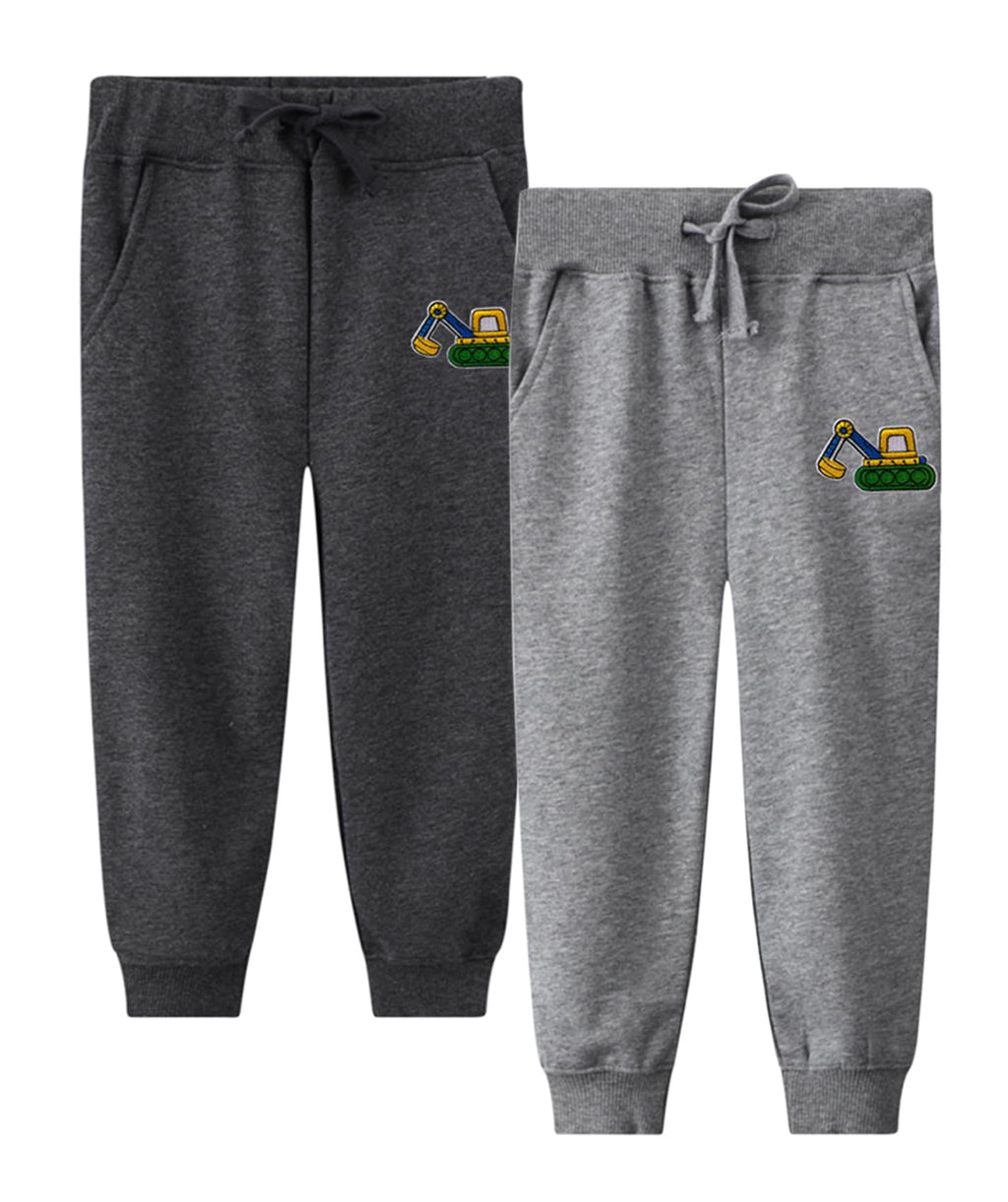 LOKTARC 2 Pack Toddler Boys Pants Drawstring Sweatpants Kids Active Cotton Jogger Pants Excavator Dgrey + LGrey 3-4Years
